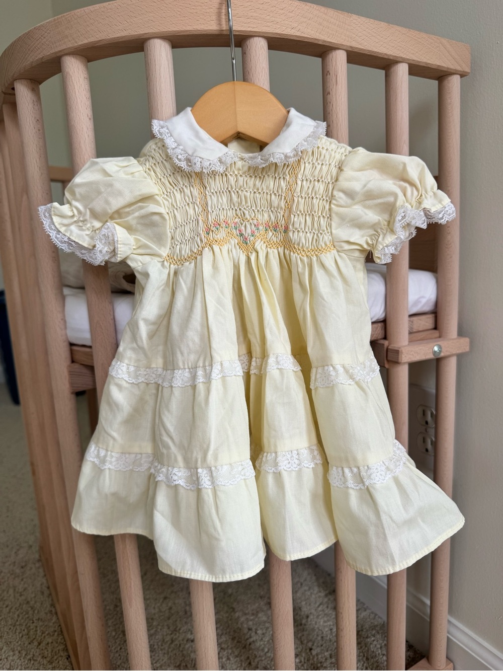Vintage Hand-Smocked Butter Yellow Baby Dress